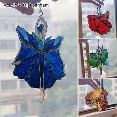 Acrylic Dancing Girl Hanging Decoration 2D Flat Stained Glass Dancer Indoor Outdoor Garden Yard Hanging Ornament
