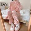 Lady Loungewear 2 Pcs/Set Women Winter Pajamas Set Round Neck Cartoon Bear And Peach Pattern Cozy Long Sleeve Coral Fleece Homewear Top Pants