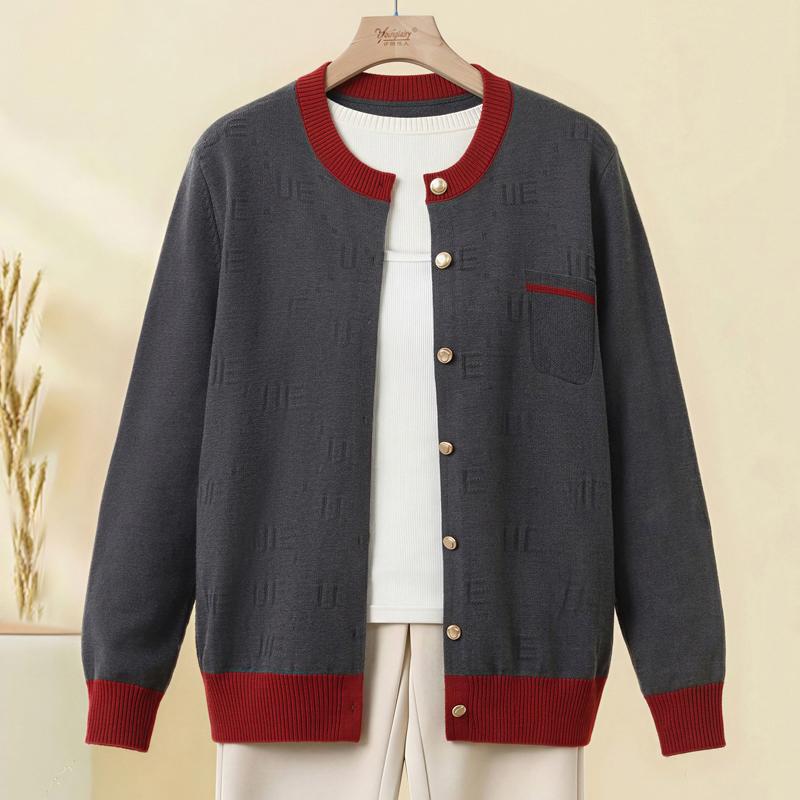 Women Plus Size Knit Cardigan Color Block Button Down Long Sleeve Pocket Loose Casual Sweater Jacket