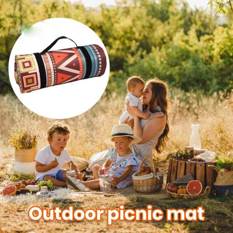 New Bohemia Retro Aluminum Film Base Foldable Picnic Blanket with Storage Rope Composite Process Camping Waterproof Damp-Proof Mat Outdoor Supplies