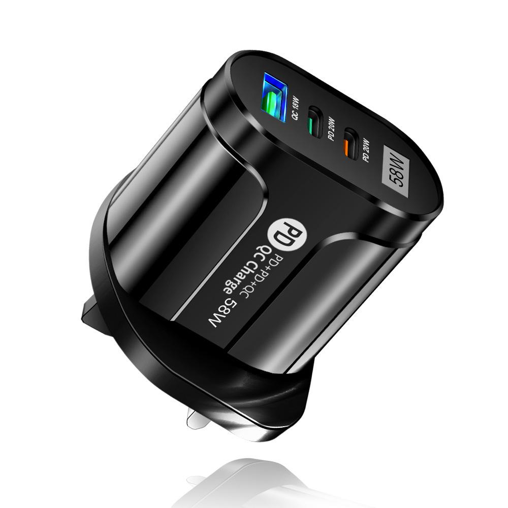 58W Multi-Plug Fast Charger with Dual USB & Type-C PD Ports