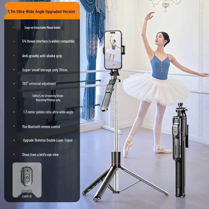 New F01 Anti-Shake Rotating Selfie Stick with Detachable Wireless Remote and Tripod for Travel Photography
