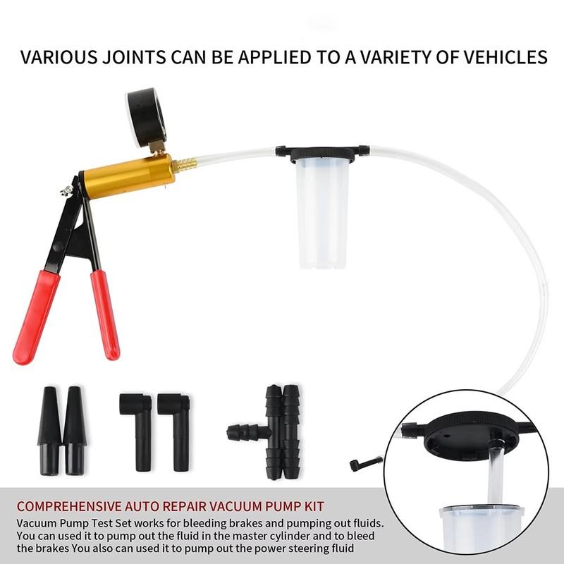 Manual Brake Bleeder Vacuum Pump Kit Automotive Fluid Tester with Gauge Adapters 2 In 1 Handheld Pistol Test Tool for Car Truck