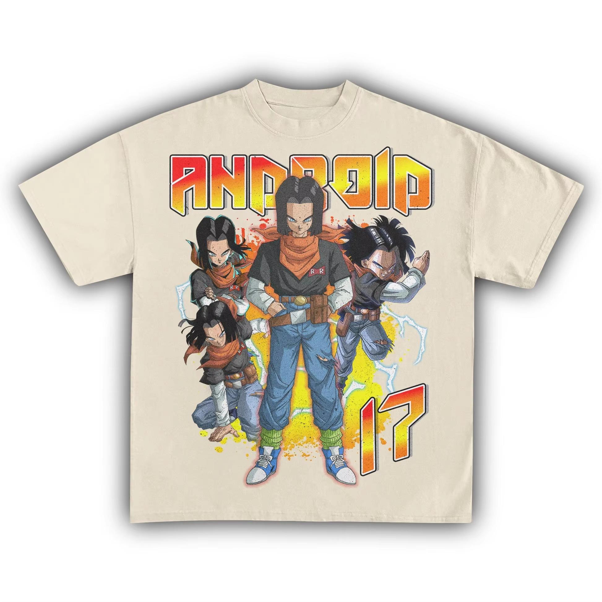 Dragon Ball Z Android 17 Vintage Anime Graphic T-shirt for Men, Casual Pure Cotton Streetwear Women And Men T-shirt 4XL