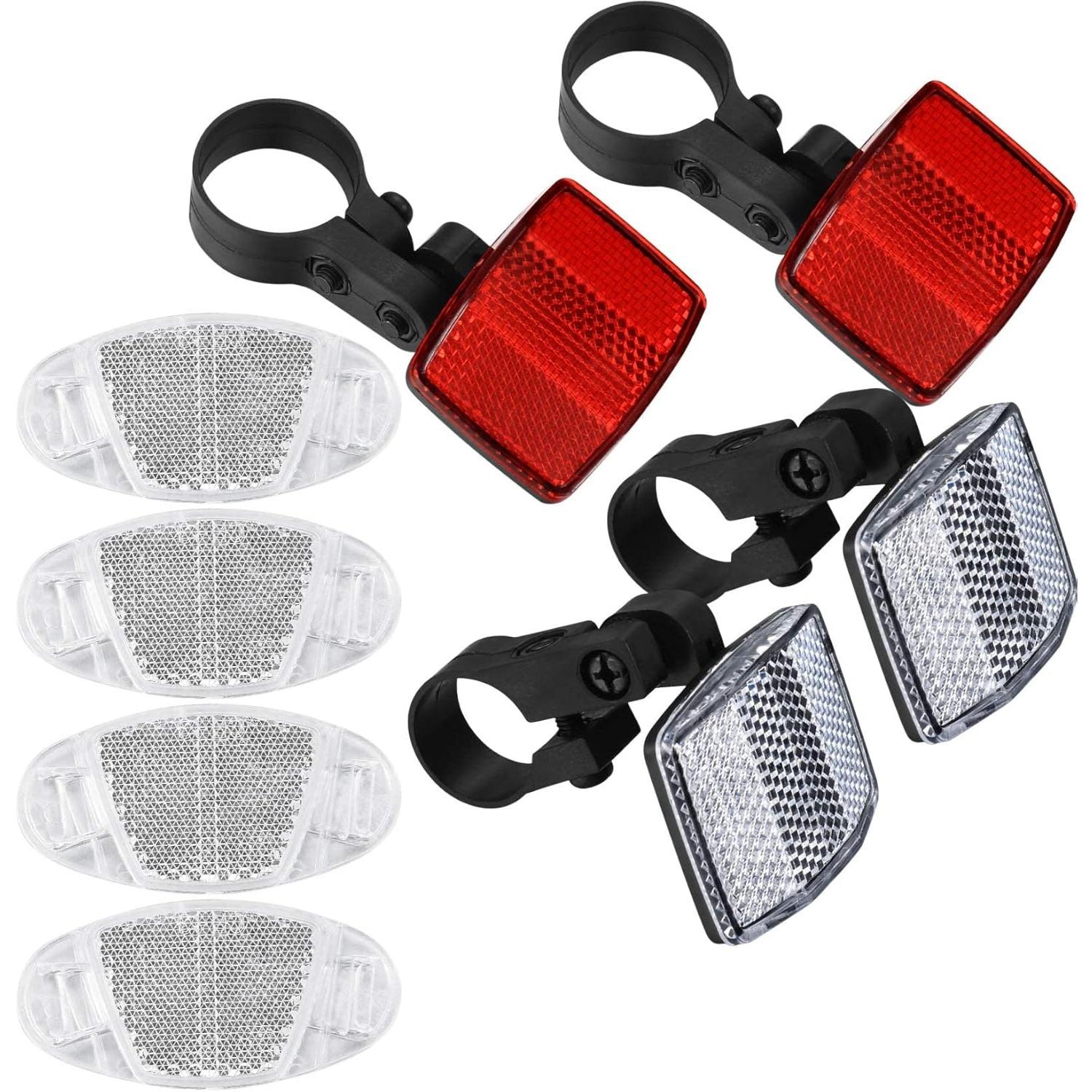 Bike Front and Rear Reflectors Kit, Bicycle Wheel Spoke Reflectors Kit, Bike Cycling Safety Warning Reflectors for Handlebar and Seatpost, Bike Road S
