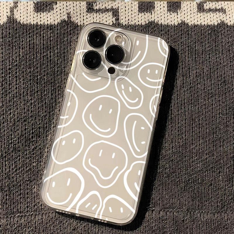 Round Happy Face Transparent Phone Case For iPhone 11 Cases iPhone 15 16 Pro 12 13 14 Pro Max Mini XR XS X 7 8 Plus SE2022 Cover