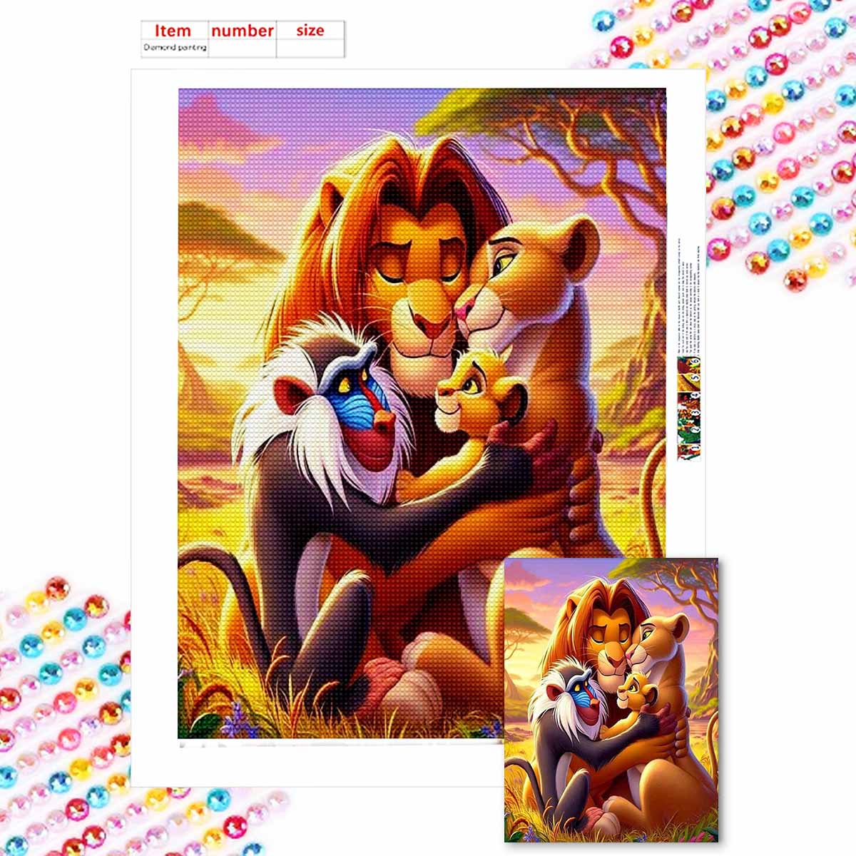 

Полная круглая алмазная живопись Король Лев и его семья Искусство Стразы Картина Мозаика Сделай сам 5D Вышивка крестом Домашнее украшение Round 30x40cm