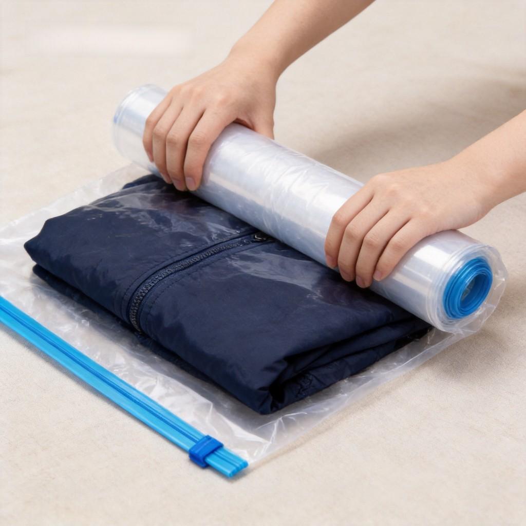 Travel Luggage Compression Bag With Rollup Design For Packing Efficiency
