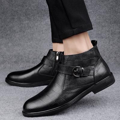 Brytyjski Styl Męskie Codzienne Biznesowe Buty Chelsea Komfort Jakość Skóra Moda Zimowe Plus Aksamit Społeczne Wysokiej Klasy Kostki Męskie