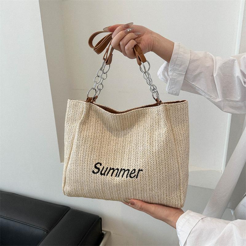 

2024 new large-capacity straw tote bag fashion trend women s shoulder bag niche design commuter handbag коричневий