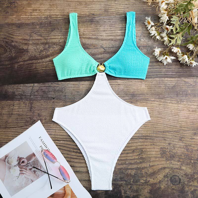 New Sexy Slim One-piece Swimsuit for Women Wavy Pattern Solid Color One-piece Swimsuit