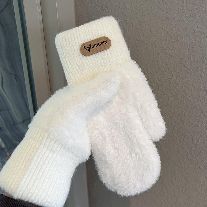 Fleece thickened gloves winter men and women couples wool knitted to keep warm and cold students outdoor riding with fingers
