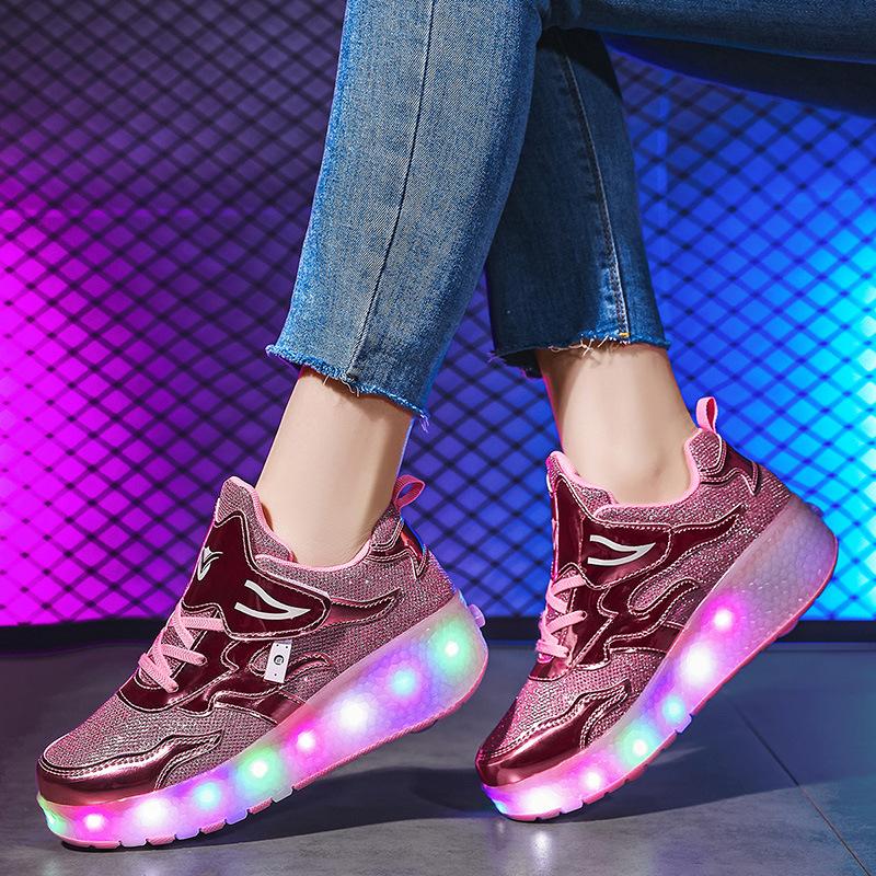 Manufacturer 2025 New Runaway Shoes Boys Teenagers Students Children Luminous Shoelaces Wheels Pulley