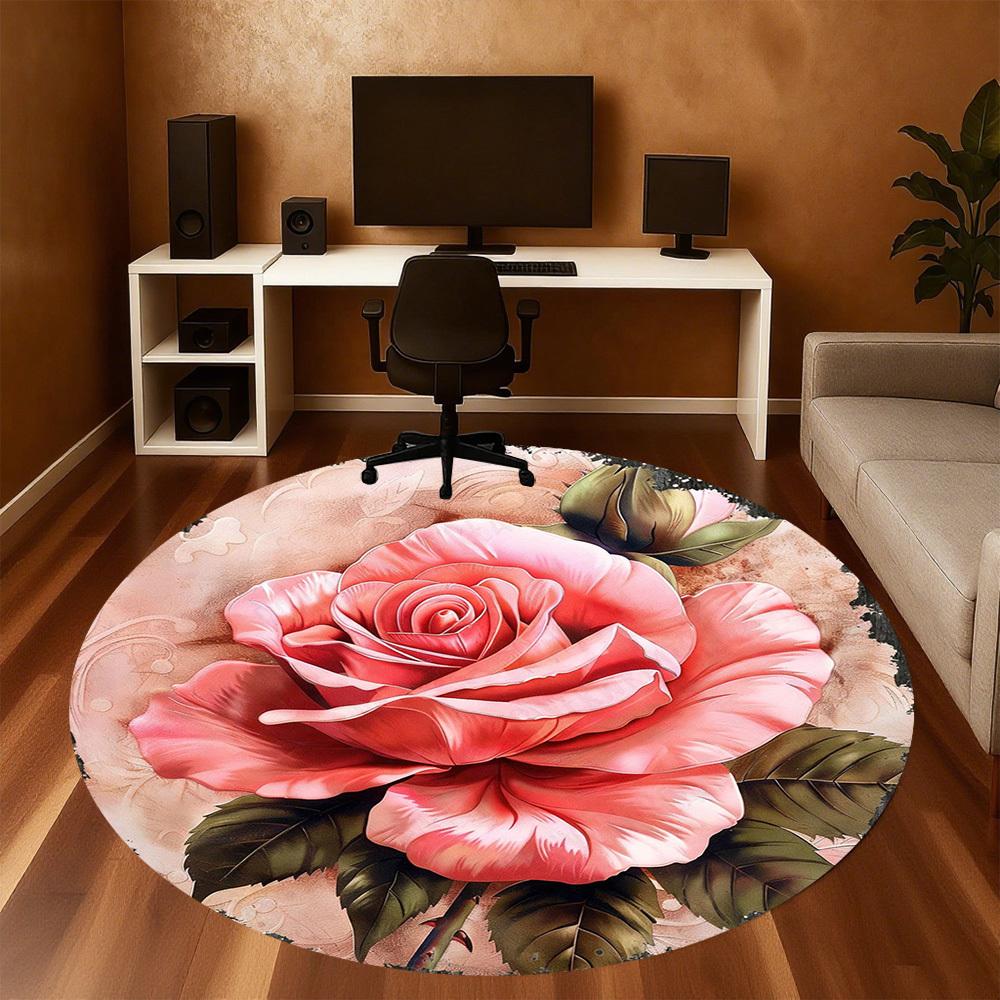 1PC Rose Petals Office Round Area Rug, Under Office Chairs Bedroom Living Room Home Decor, Carpet for Office -1110021