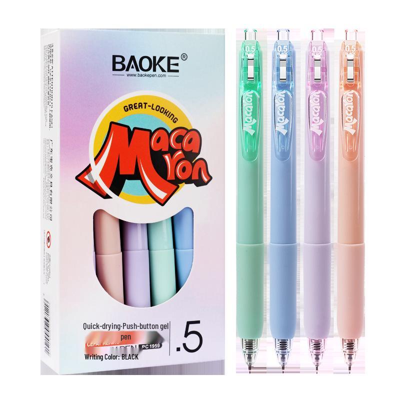 

BaoKe ST Retractable Gel Pen, Quick-Drying, High-Gloss Black, 0.5mm Macaron Colors, PC1959 0.5mm