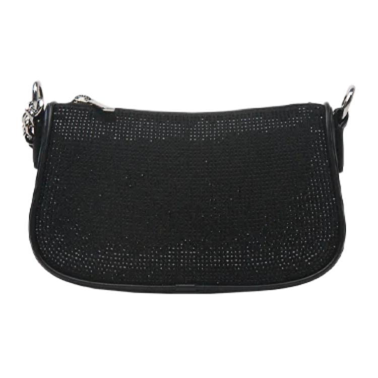 Michael Kors MK Carmela Logo Rhinestone Decorated PVC Crossbody Shoulder Bag Small Women Bags Black 35F4S1QC1S-BLACK