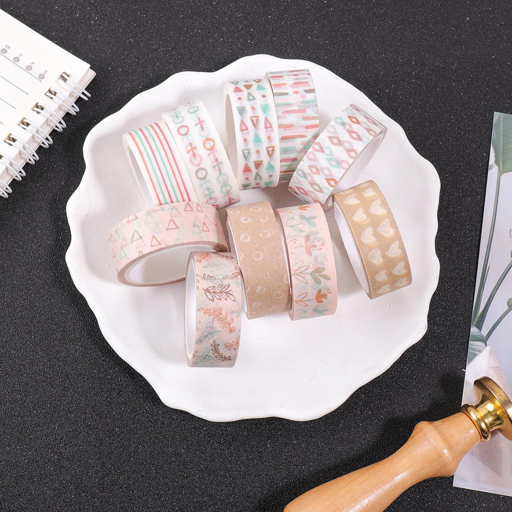10 Rolls of Retro Floral Geometric Pattern Washi Tape, Journaling and Decorative Tape, DIY School Supplies, Beautiful Tape