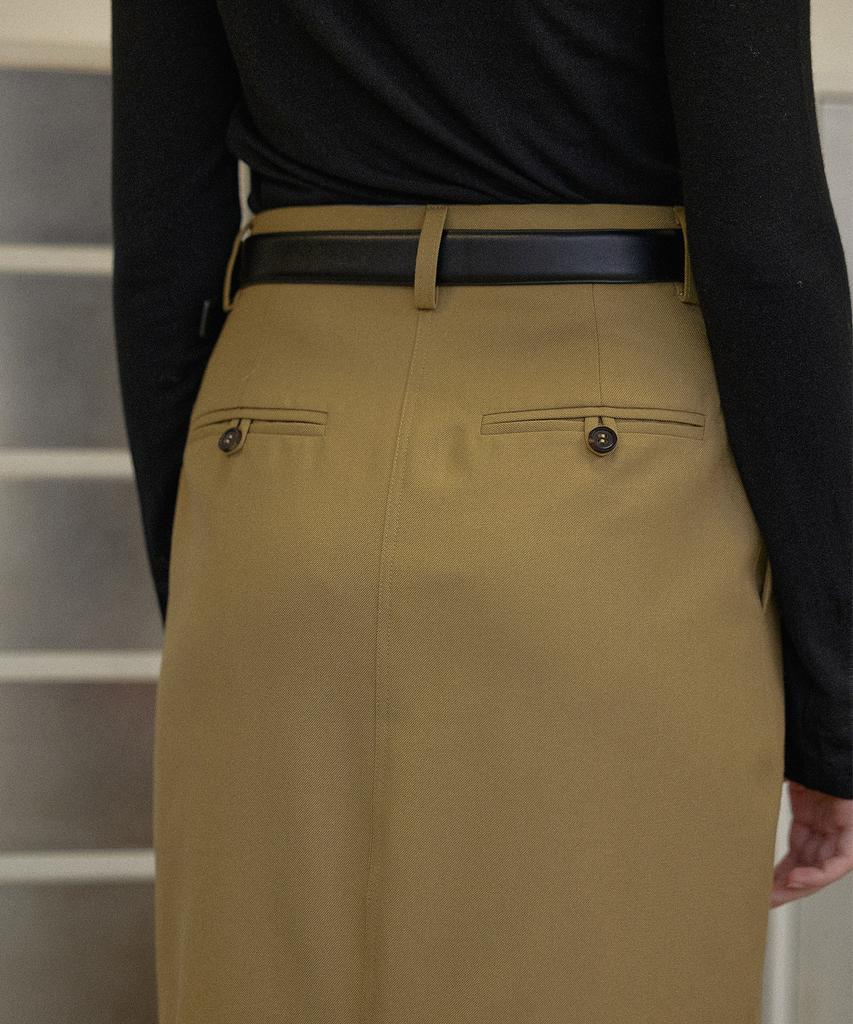 Hauseuobeupondeu Wool Straight Maxi Skirt (Beige)