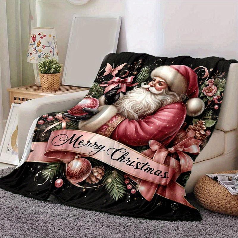 1pc Santa Claus Printing Lightweight Flannel Blanket, Comfortable and Warm Blanket, for Camping Sofa Bed and Couch Office, Gift Blankets In All