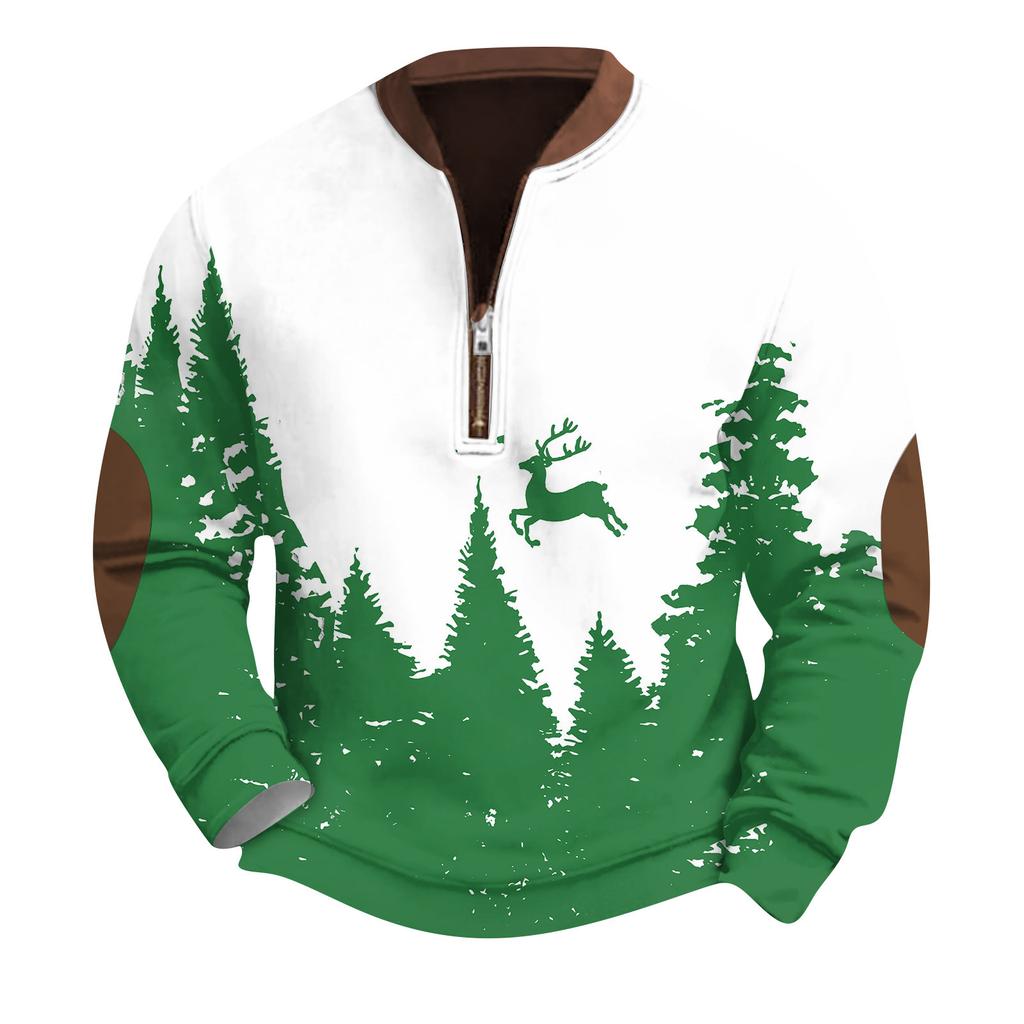 Men'S Retro Casual Zipper Sweatshirt Fashionable Printed Sports Pullover