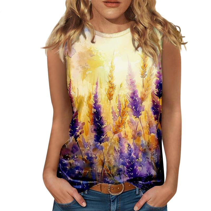 Floral Oil Painting 3D Print Tank Tops Women O-Neck Casual Vest Off Shoulder Y2k Elegant Sleeveless Top Camisole Woman Clothing
