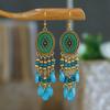 Bohemian Ethnisch Lang Blau Acryl Kristall Wassertropfen Ohrringe für Damen Retro Temperament Geometrisch Hängende Ohrringe Schmuck