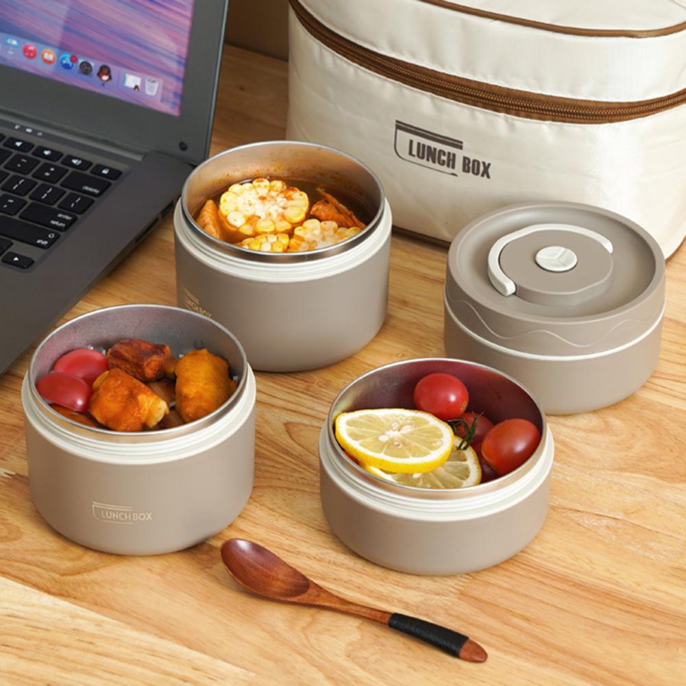 Portable 304 stainless steel insulated lunch box leakproof sealed bucket student lunch box multi layer Round bento box