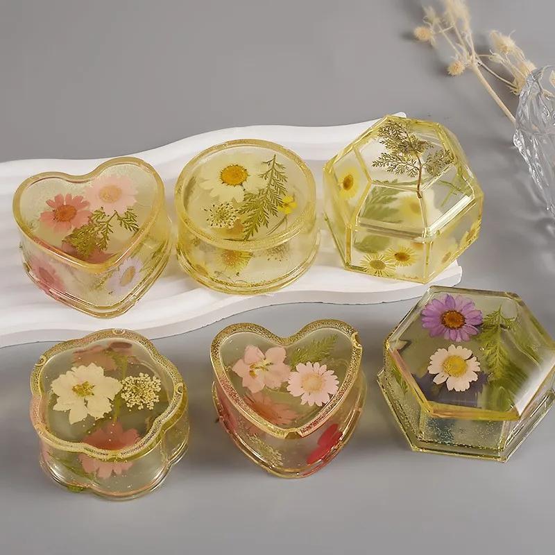1PCS DIY Candle Jar Mold Resin Geometric Storage Box Round Square Peach Blossom Jewelry Container Home Garden Craft Tool