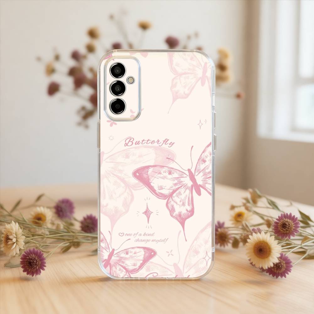 Pink Butterfly Pattern Phone Case For SamsungA10,12,20,21S,30,31,40,50,51,52,70,71 Transparent Cover
