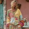 Camicetta da Donna Scollo a V Manica Lunga Vestibilità Regolare Casual Stampa Floreale Camicia Boemia