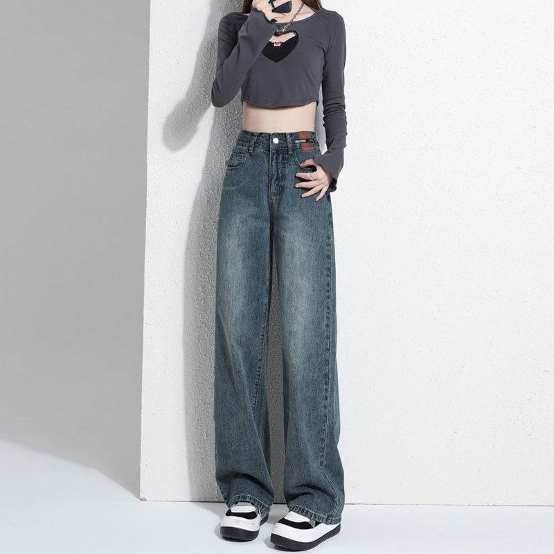Retro Jeans for Women with A Spring Design Korean Style Loose High Waisted Straight Jeans Pants