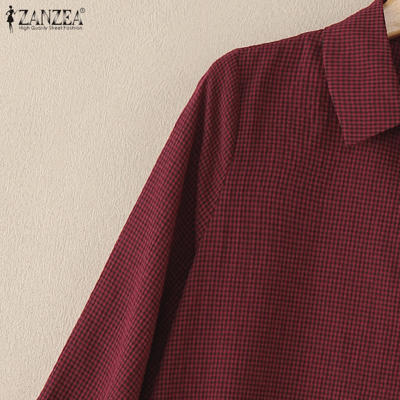 ZANZEA Women Turn Down Collar Long Sleeve Plaid Print Casual Blouse