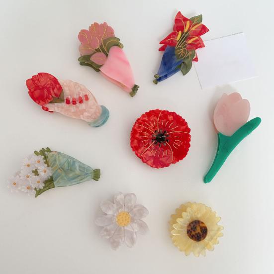 Bright Color Crossing Teeth Big Hair Clip Acetic Acid Tulip Sunflower Shape Bath Hairpin Styling Tool