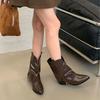 Fashion 2025Vintage Women Western Cowboy Boots Fashion Pointed Toe Shoes Ladies Thick Heel Short Botas Autumn Winter Zapatos De Mujer