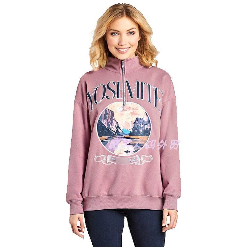 

Foreign Trade Women Special Plus size Spring and Autumn Long sleeve Turtleneck Half Zipper Loose Casual Warm Fleece-lined Pullover Hoodie 501 Carmine 2XL