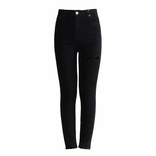 2021 Spring High Waist Ripped Skinny Jeans for Women - Elastic Slim Fit Pencil Pants Large чёрный