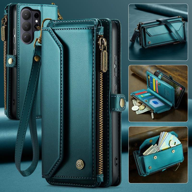Leather Crossbody Phone Case - Compatible with Samsung S22, S23, S24, S26 Ultra, S10, S20 - Features Shoulder Strap and Card Slot