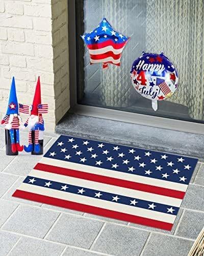 Red Striped Patriotic Day Welcome Mat Festive Home Decoration Entrance Floor Mat Kitchen and Bathroom Entrance Slipper Mat 40cm x 60cm