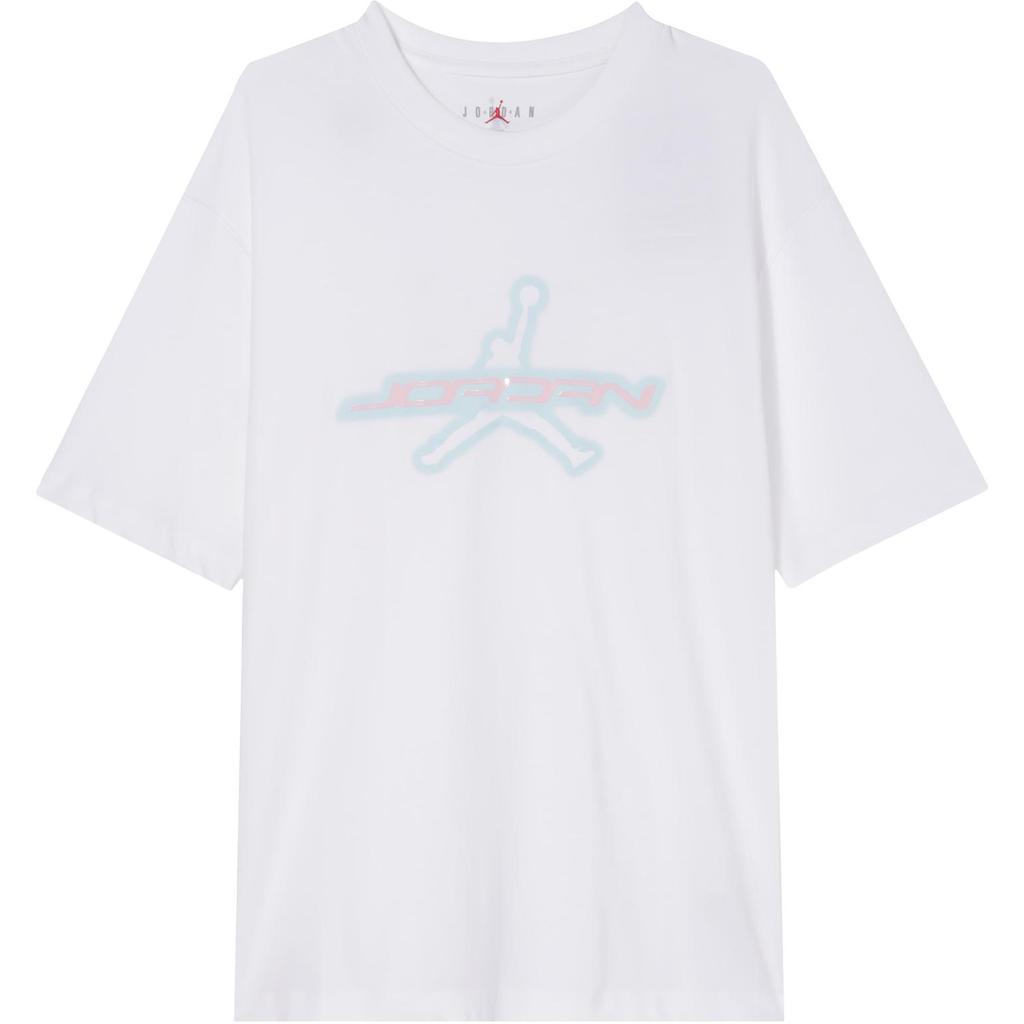 Jordan Essentials Color Block Letter Logo Print Soft Comfortable Crew Neck Loose Short Sleeve T-Shirt Women T-Shirts White HM4904100