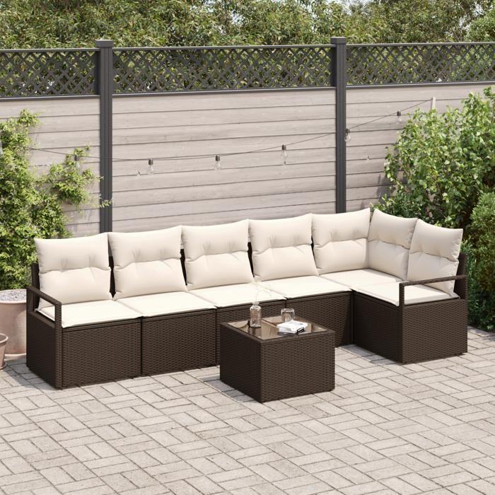 Ensemble de Canapé de Jardin 6 Pièces avec Coussins Gris Poly Rattan, Canapé de Jardin 2 Places avec Rangement et Coussins 3355077
