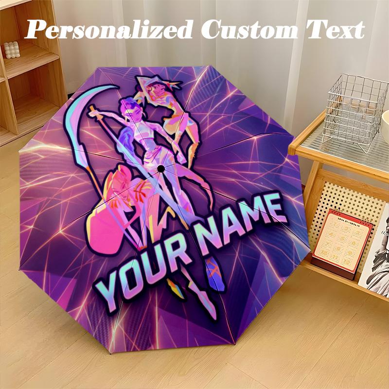 8 Rib Auto Folding Umbrella Kpop Demon Hunters Print Custom Name Text Portable Rain Gear