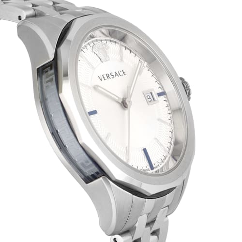 Versace GLAZE Watch, White Dial, Stainless Steel, Sapphire Crystal, Quartz Movement, 43mm, Swiss Made, VERA00518, Men's, Silver