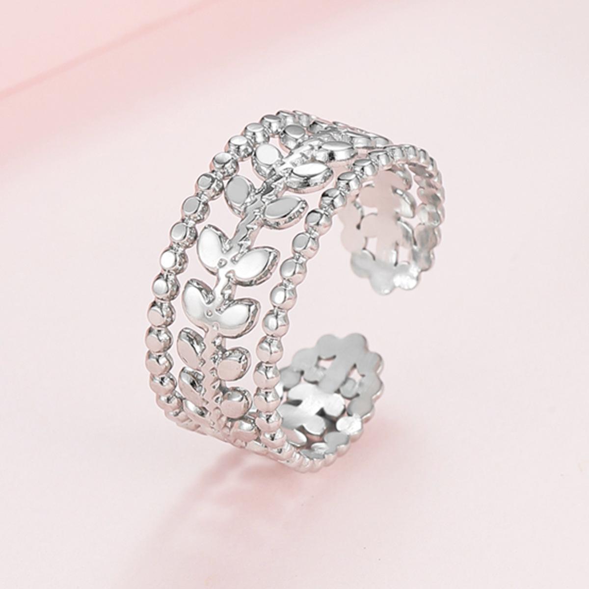 Adjustable Gold-Plated Stainless Steel Leaf Ring for Women - Fairy Style