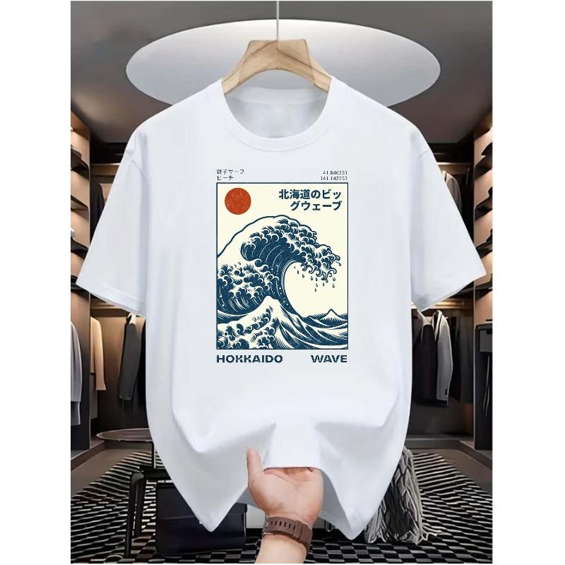 

European sizes Men s Casual Digital Print T-Shirt, Round Neck, Short Sleeve, Street Hip-Hop Style, Summer Fashion Trend, Sporty Style S белый