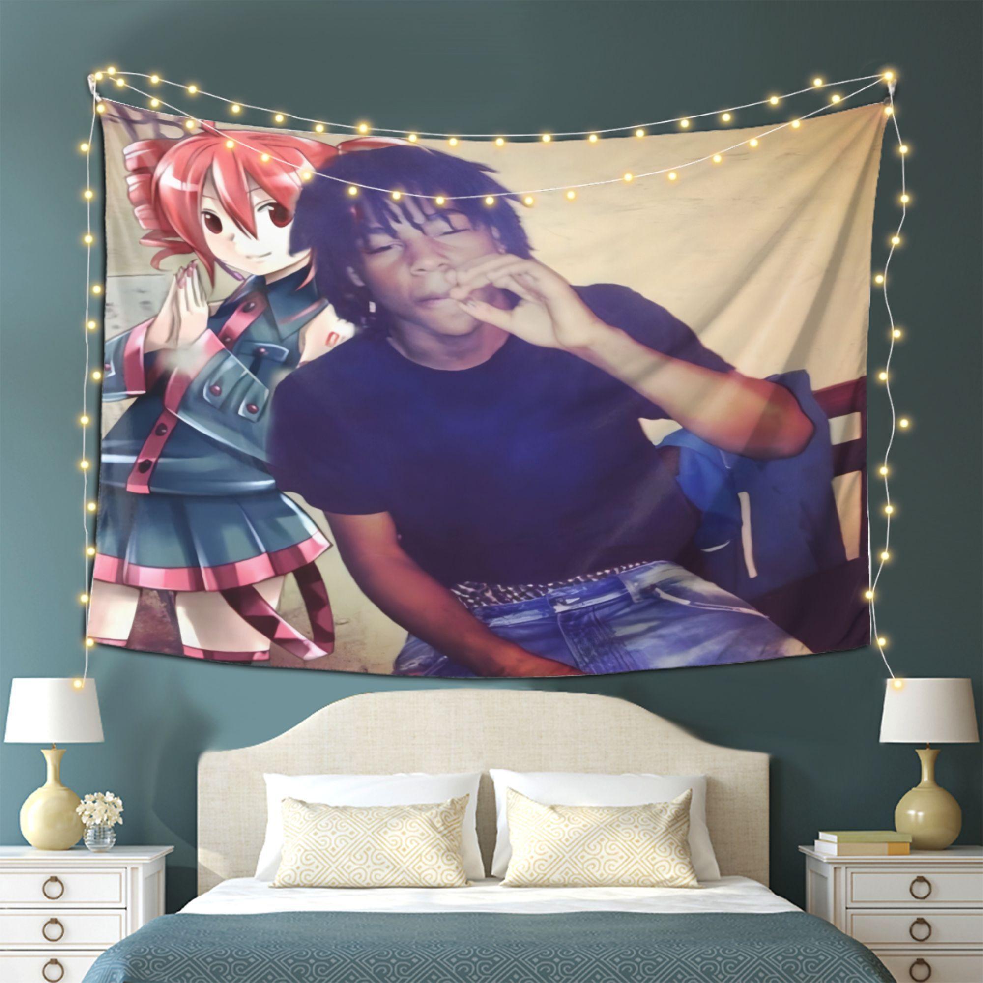 

VIKAMA Anime Girl and HipHop Figure Collage Tapestry Funny Mashup Style Wall Hanging with Meme Elements for Bedroom Decor 74x94cm(29x37in)