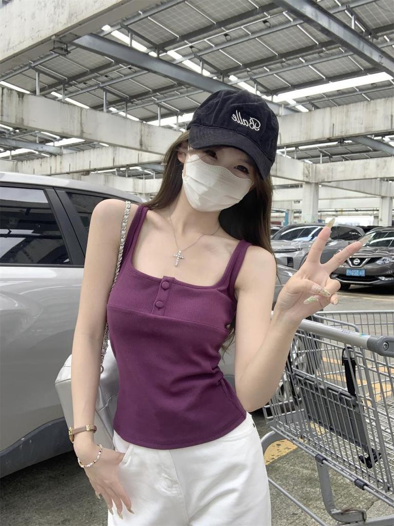 Summer Korean Style Slim Fit Square Neck Cotton Vest Top