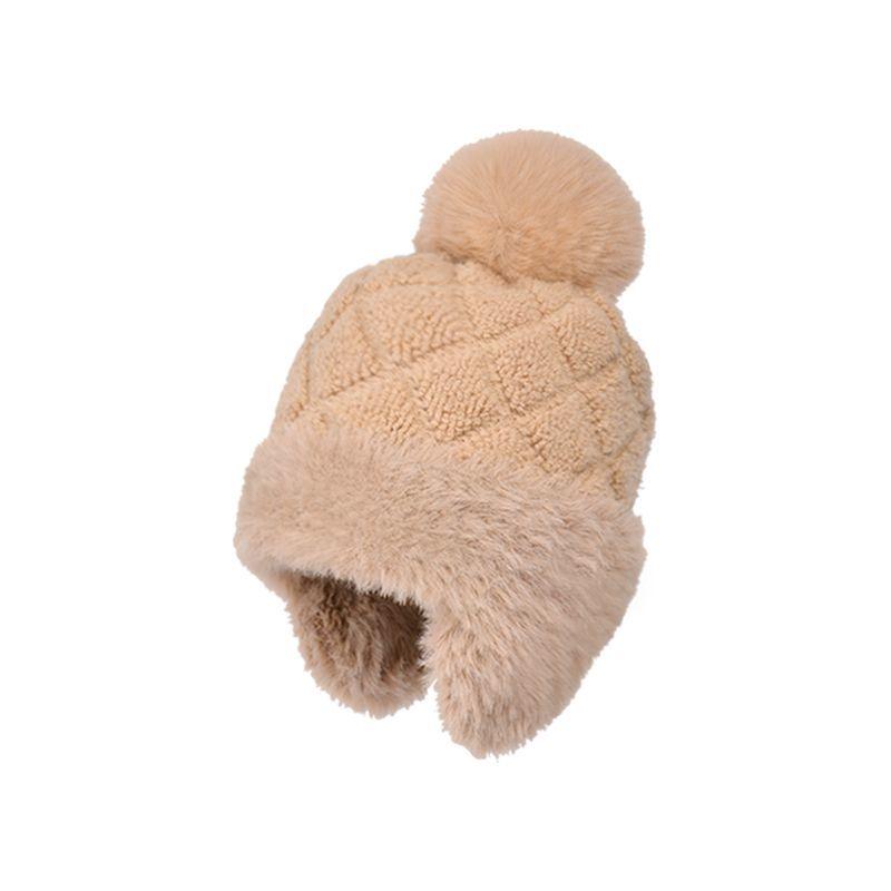 

Шапка зимняя новая теплая симпатичная вязаная плюшевая плюшевая защитная шапка для ушей холодная утолщенная модная шерстяная шапка