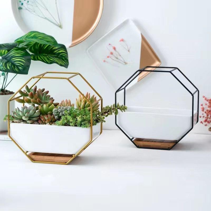 Octagonal Wall Hanging Porcelain Flower Pot – Succulent Planter for Home Decor