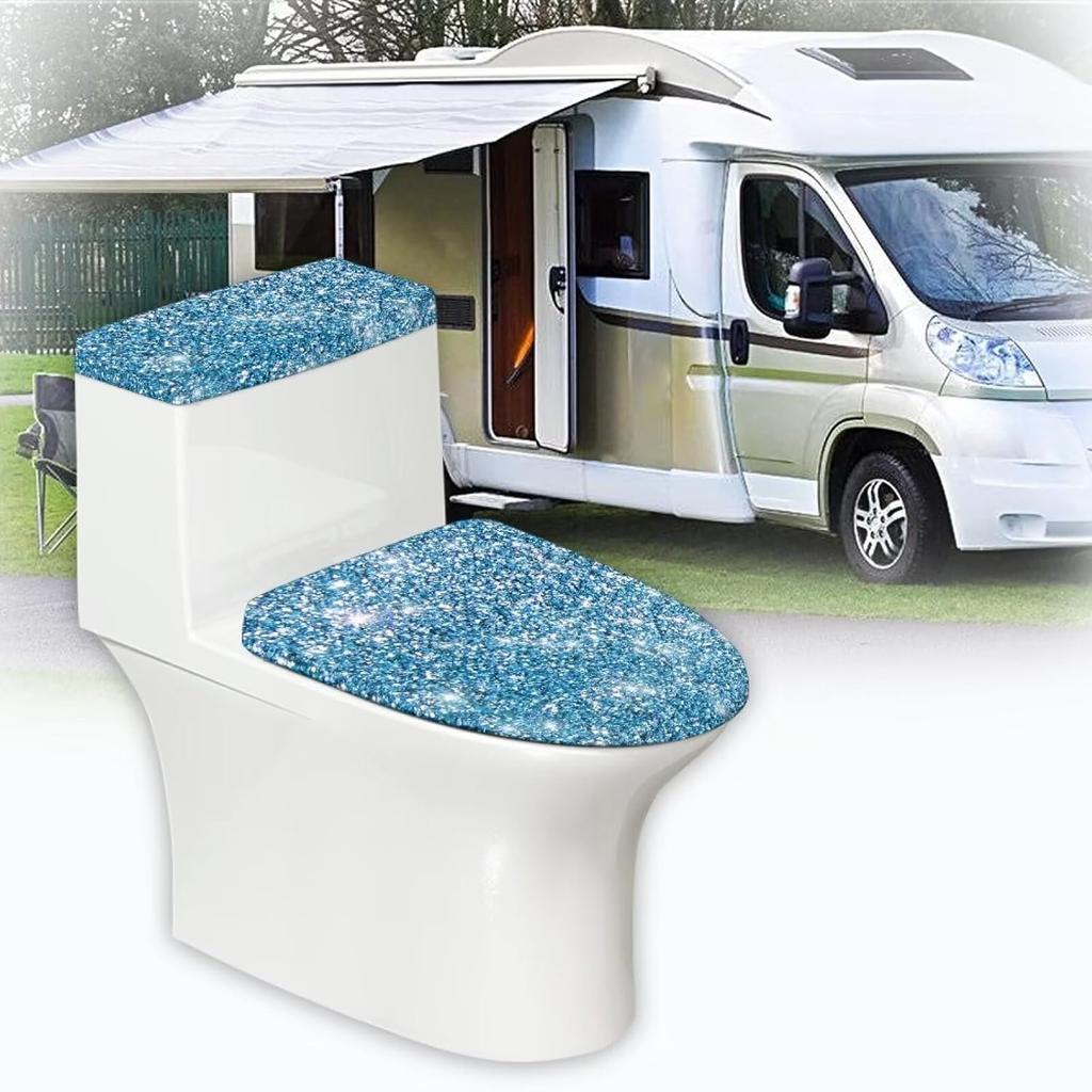 Blue Print Toilet Lid Cover and Toilet Tank Cover Bathroom Toilet Lid and Tank Dsut Cover Bathroom Accessories Stretchy Toilets Dust Covers for Round