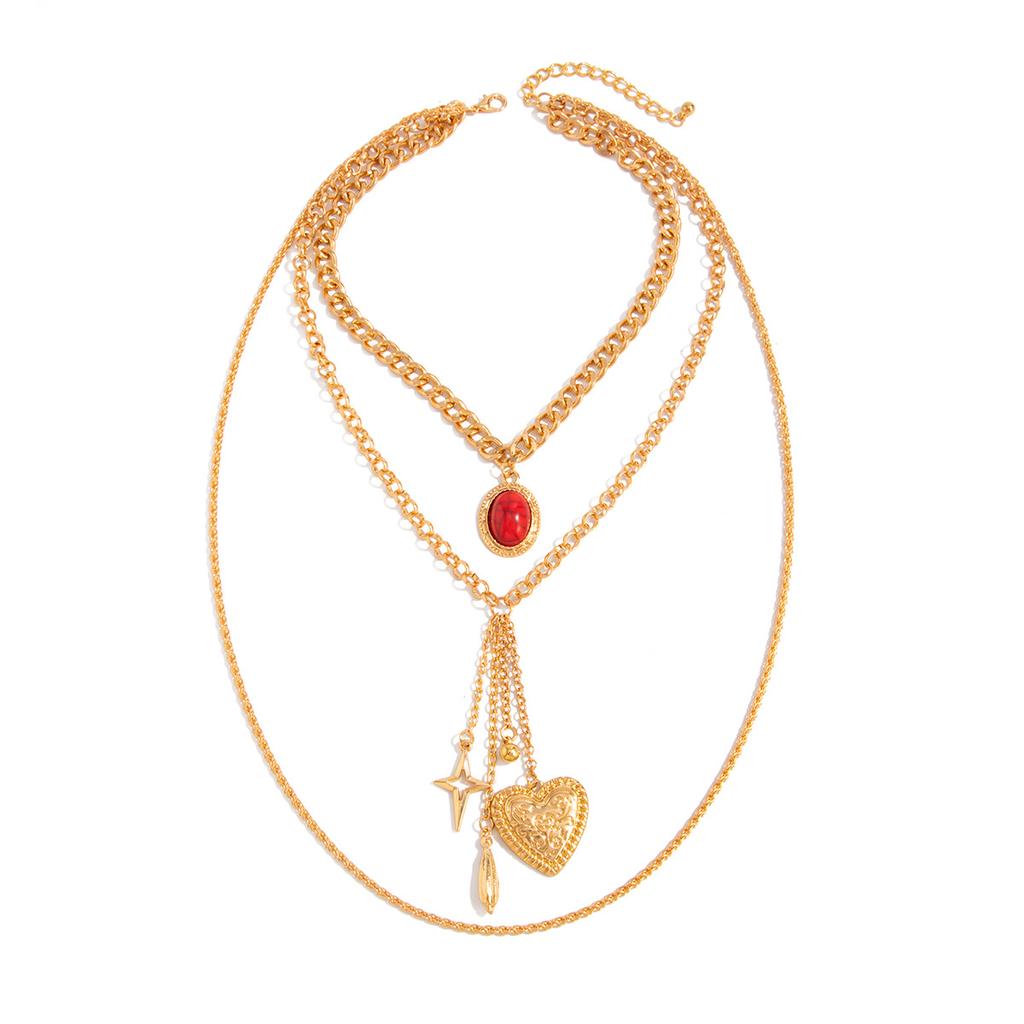 Chic Multi-Layered Necklace Chain Heart Star Evening Party Outfits Accessory